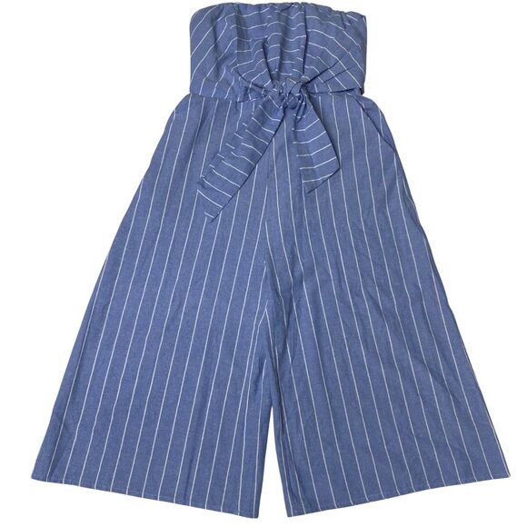 Entro Red Dress Striped Strapless Jumpsuit Tie Waist & Wide Leg NWT - Picture 1 of 7